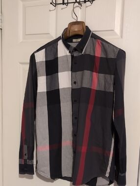 Burberry Brit Black, White & Red Plaid Button-Up Shirt